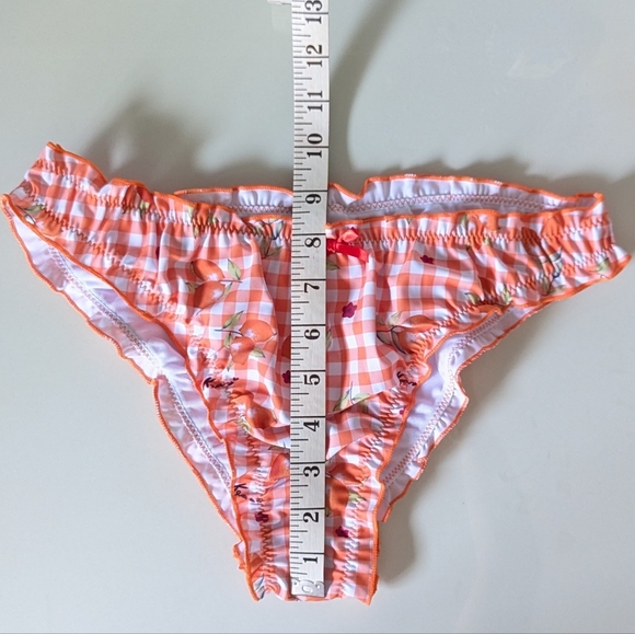 Shein 2Pcs Set Lemon Orange Plaid Bikini With Red Bows. - Picture 5 of 8